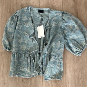 Blue Floral Jean Tie Top by Miou Muse